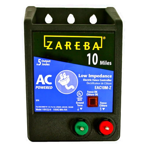 Zareba EAC10M-Z AC Powered Low Impedance Electric Fence Charger - 10 Mile Plug-In Electric Fence Energizer, Contain Small Animals, Keep Out Pests and Predators