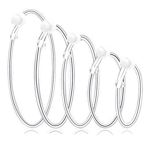 Aylifu 5 Pairs Clip on Earrings Hoop Non Piercing 925 Sterling Silver Plated Clip Earrings for Women, 5 Sizes
