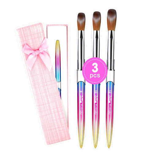 ZoCCee 3Pcs Acrylic Nail Brush - Size #8#10#12-100% Kolinsky Nail Brushes for Acrylic Application (Gradient)
