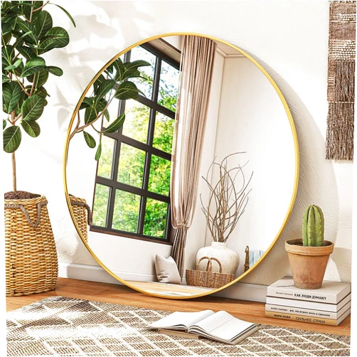 VETROVUE Gold Round Mirror, 30 Inch Bathroom Mirrors for Wall, Wall-Mounted Circle Mirror with Metal Frame, Wall Mirror for Entryway, Bathroom, Vanity, Living Room