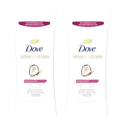 Dove Advanced Care Antiperspirant Deodorant Stick Caring Coconut Twin Pack for helping your skin barrier repair after shaving 2.6 oz