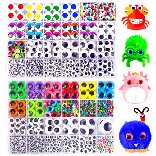 Neng-Q 2500PCS Googly Eyes, 48 Styles Googly Eyes Self Adhesive for Crafts, Multi Colors and Sizes Wiggle Eyes for DIY Art Projects Craft Supplies
