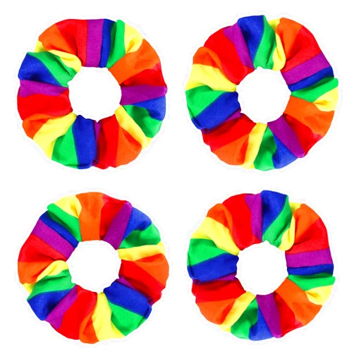 Watayo 4 Pcs Pride Rainbow Hair Scrunchies- LGBT Rainbow Hair Ring Hair Ties- Elastic Striped Rainbow Ponytail Holder for Women Girls Hair Accessories