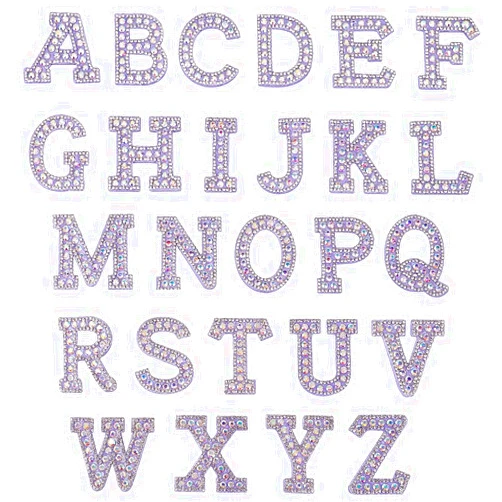 GorinsKani 26PCS Rhinestone Letter Iron On Patch Shiny Badge A-Z Flashing Rhinestone Letter Decal Pearl DIY Dress Jeans Decal Decoration (Purple Letter Cloth Sticker)