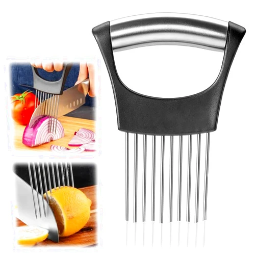 WARSPOT Onion Slicer, Stainless Steel Onion Holder for Slicing with Protective Case, Onion Cutter Tool for Meat Lemon Potato Tomato Avocado Egg Kitchen Slicing Assistant Tool (1 PCS)