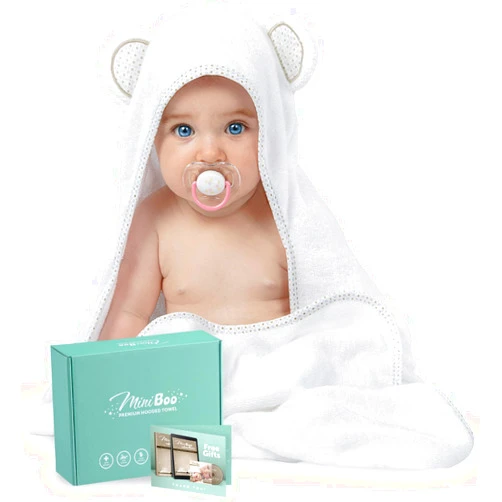 MINIBOO Hooded Baby Towel - Ultra-Soft and Hypoallergenic Rayon from Bamboo Baby Towels for Newborns, Infants, and Toddlers - Super Absorbent Baby Bath Towels