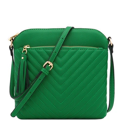 FashionPuzzle Chevron Quilted Medium Crossbody Bag with Tassel Accent