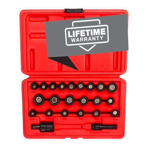 SUNEX TOOLS 1818 1/4-Inch Drive Magnetic Fractional and Metric Impact Socket Set, Inch/Metric, Standard, 6-Point, Cr-Mo, 3/16-Inch - 1/2-Inch, 5mm - 15mm, 23-Piece