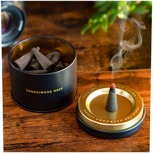 Iron And Glory Iron & Glory Sandalwood Incense Cones with Incense Burner | Luxury Alternative to Scented Candles & Incense Sticks | Deluxe Stress Relief & Aromatherapy Cone Incense Burner Set | Meditation Gifts