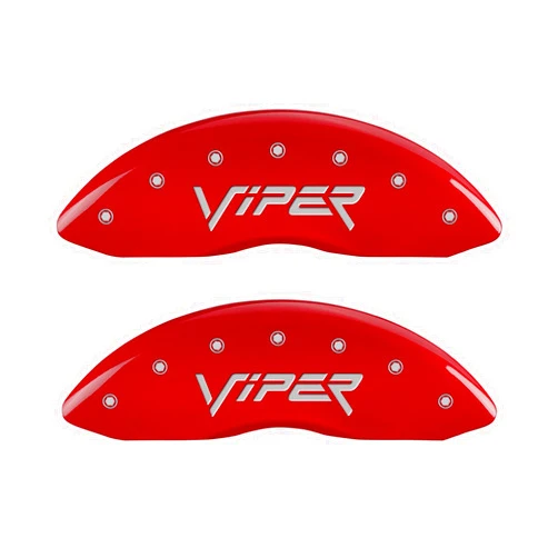 MGP Caliper Covers 12203SVIPRD Red Powder Coat Finish Front and Rear Caliper Cover, Set of 4 (Gen 2/Viper Silver Characters, Engraved)