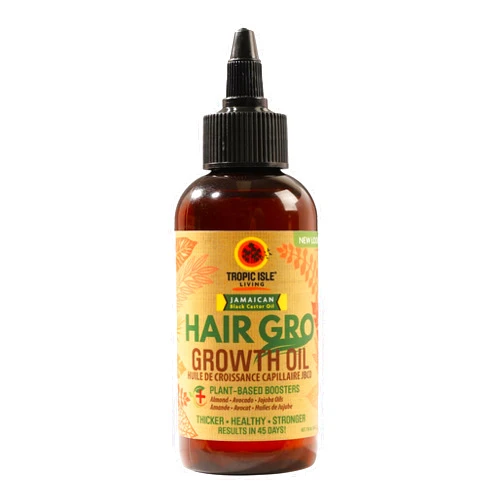 Tropic Isle Living Hair Gro Growth Oil 4oz | Jamaican Black Castor Oil with Almond, Avocado & Jojoba Oils | Strengthens Hair, Prevents Breakage & Promotes Growth | Lightweight & Non-Greasy Formula