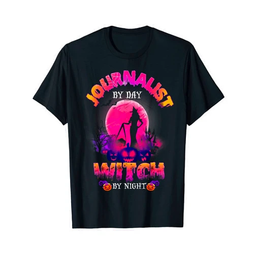 Halloween Pumpkin Costume Party 2021 By Chang Journalist By Day Witch By Night Funny Halloween Pumpkin T-Shirt