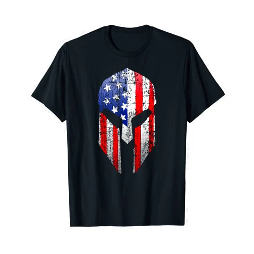 Squareisle-Tee Patriotic American Spartan Warrior USA Flag Helmet Tee T-Shirt