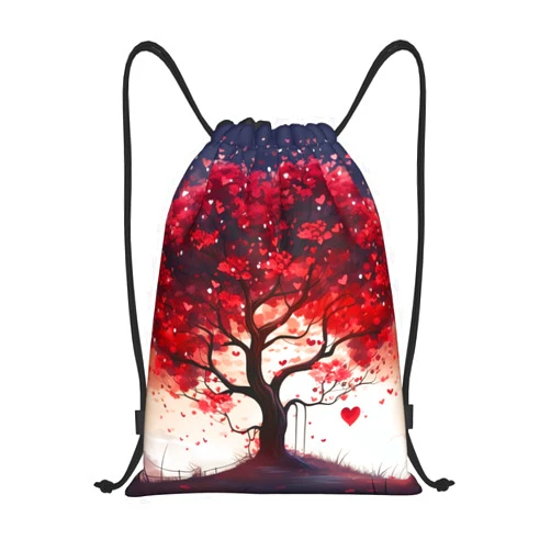 HJTRW Drawstring Backpack Waterproof Drawstring Bags Love Tree Cinch Bag Sackpack Sports Gym Bag Medium