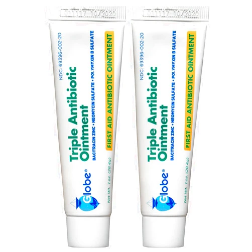 Globe Triple Antibiotic First Aid Ointment, 1 oz (2-Pack) First Aid Antibiotic Ointment, 24-Hour Infection Protection, Wound Care Treatment for Minor Scrapes, Burns and Cuts