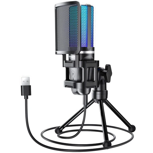TONOR Gaming USB Microphone for PC, RGB Condenser Computer Mic with Tripod Stand, Quick Mute, Gain Control, for Gaming, Streaming, Podcasting, Recording, Cardioid Mic Kit for Laptop/PS4/PS5 TC777 Pro