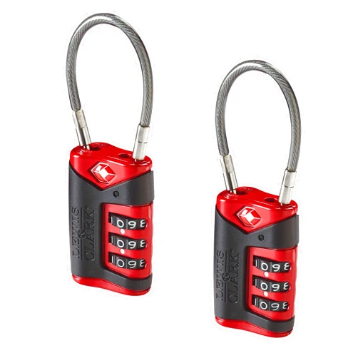Lewis N. Clark TSA-Approved Combination Luggage Lock With Steel Cable (2-Pack), Red, One Size