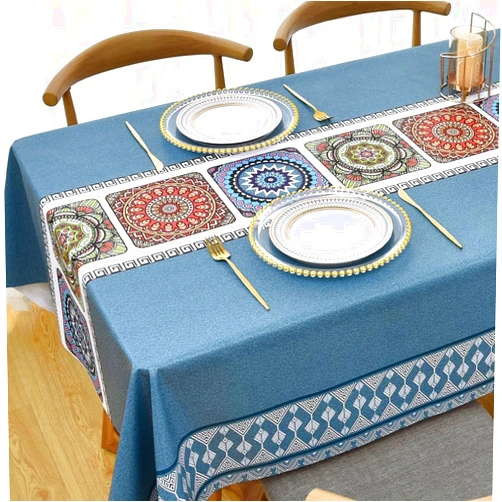 Zobesta Blue Vinyl Tablecloths Square Tablecloth Waterproof, Plastic-PVC Table Cloth Waterproof Table Cover Heavy Duty Vinyl Tablecloth for Kitchen Dinning Party (55 x 55 Inch, 4 Seats, Blue)