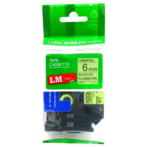 LMe Tapes for PTD210 LM Tapes - Brother PT-D210 Label Printer 6mm Black on Fluorescent Green Compatible TZe P-Touch Tape (1/4