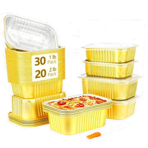 LNYZQUS Aluminum Pans with Lids 50 Pack,Heavy Duty Foil Baking Tins Leftover Containers with PP Covers (30 x 6”x4”+20 x 7”x5”),Disposable Takeout Pans Pots for Meal Prep Cooking Heating Storing
