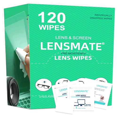 Lensmate 120 Count Lens Wipes for Eyeglasses, Pre-Moistened & Individually Wrapped Eyeglass Wipes, Lens Cleaning Wipes for Eyeglasses, Sunglasses, Goggles and Camera Lens