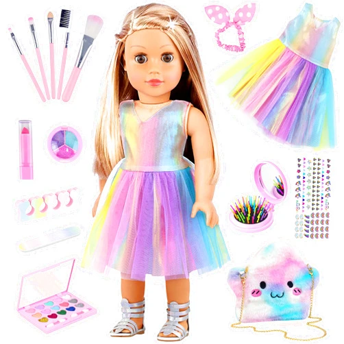 UNICORN ELEMENT 15 Pcs 18 Inch Doll Accessories - Dress with Makeup Set for Generation Dolls - Clothes and Accessories (Doll NOT Included)