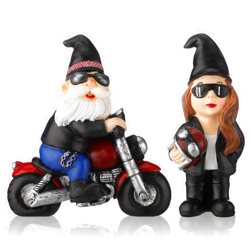 Chunful 2 Pcs Biker Gnomes Coffee Riding Motorcycle Christmas Swedish Tomte Gnomes Resin Figurines Tiered Tray Collectible Tabletop Decor for Home Farmhouse Office Decor (Biker Gnome)