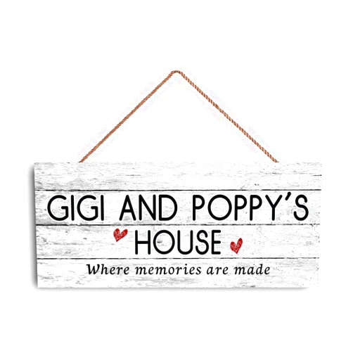 GUQFF 12x6 inch New Sign Gigi and Poppy's House Sign, Where Memories are Made, Distressed Style, Gift for Grandparents, Indoor Outdoor Sign