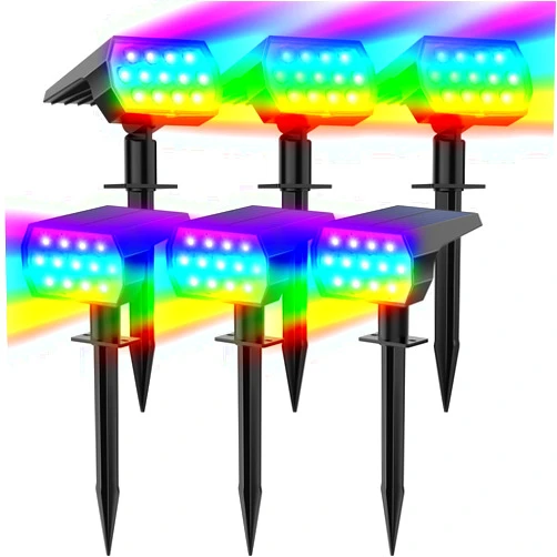 WELALO Solar Color Changing Spot Lights Outdoor, Waterproof Solar Christmas Lights with 7 Modes, Multicolor RGB Landscape Spotlights for Garden Yard Driveway Lawn Patio Pathway Decorations, 6 Pack