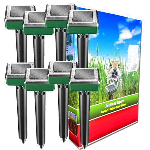 Ariie Mole Repellent Ultrasonic Solar Powered Animal Repellent for Outdoor Lawn Garden for Snakes, Moles, Gophers, Groundhogs, Voles and Other Burrowing Rodents 8 Pack