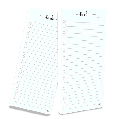 HerZii Prints 2 PackTo Do List Notepad - 3.7 x 8.5 (1/3 Sheet Slim Skinny Size), Grocery List Pads for Fridge, Shopping List Notepads.