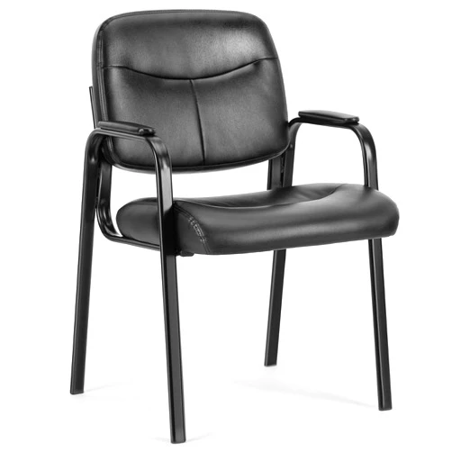 OLIXIS Guest Reception Desk Chairs Without Wheels PU Leather Padded Arms, for Office Waiting Room Restaurant Library Barber Store Clinic Lobby Student Adult, Black-1 Pack