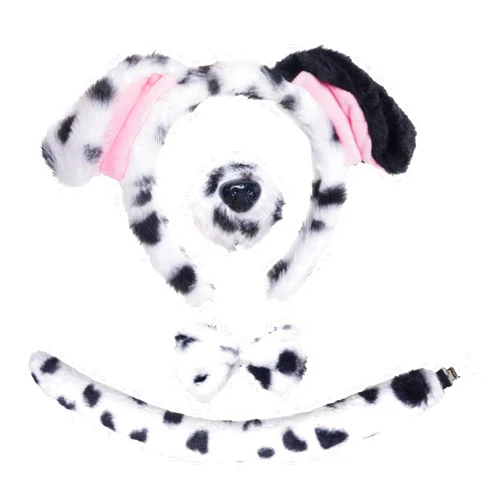 Jmkcoz 4 Pcs Dalmatian Dog Costume Set Puppy Dog Ears Headband and Tail Nose Bow Tie for 100 Days of School Halloween Cosplay