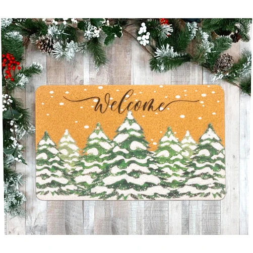 Mealah Winter Welcome-Doormat-Front Door - Snowflake Pine-Tree Outdoor- Entrance-Porch Home Christmas Decor Door-Mats 17x29 Inch
