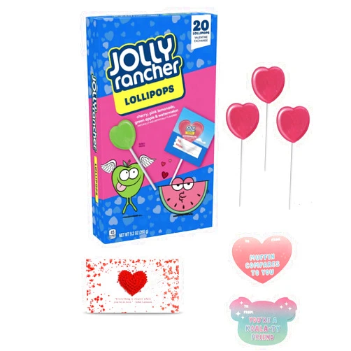 GT GIFT TROVE ALWAYS GLAMOROUS JOLLY RANCHER Assorted Fruit Flavored | Valentine's Day Lollipops Box | 9.2 oz (20 Pieces) | Comes With GT GIFT TROVE ALWAYS GLAMOROUS To & From Special Classroom Exchange Cards