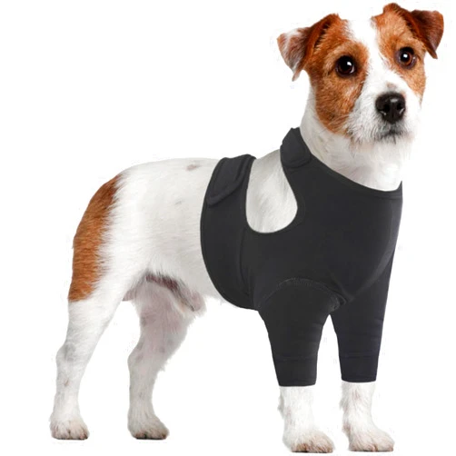 IDOMIK Dog Recovery Sleeve for Front Legs, Breathable Dog Recovery Suit Front Legs, Adjustable Dog Leg Sleeves to Stop Licking, Dog Elbow Braces Protector Dog Cone Collar Alternatives,Black,S