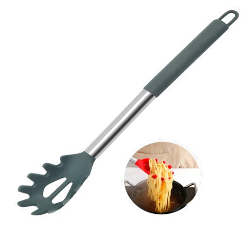 JXJYZLN Silicone Pasta Fork,Spaghetti Spoon Kitchen High Heat Resistant Noodle Spoon Server,Food Grade Pasta Spoon with Stainless Steel Handle (Grey)