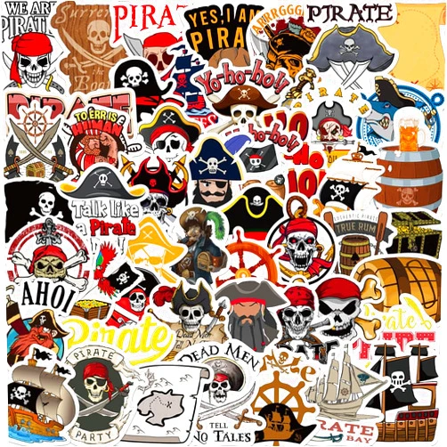 Beuthar 50 Pcs Pirate Stickers,Skull and Crossbones Stickers,Youth Party Favors,Pirate Favors,Decorations,Accessories Decals for Laptop,Water Bottle Wall,Guitar,car,Suitcase(Pirate)