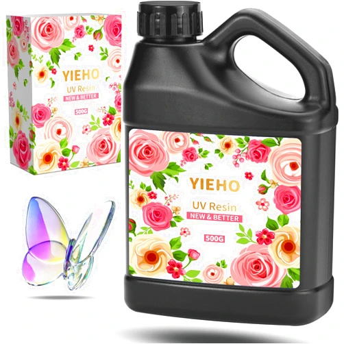 YIEHO UV Resin 500g -Bulk Upgraded Crystal Clear Hard UV Fast Curing Epoxy Resin Supplies for Craft Jewelry Making
