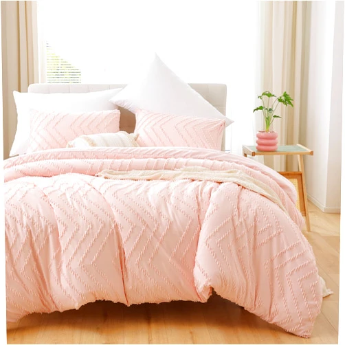 YIRDDEO Pink Full Size Comforter Set 3Pcs, Boho Blush Full Comforter Set Farmhouse Full Size Bedding Set, Vertical Tufted Full Bed Set, Lightweight Neutral Full Bedroom Set (1 Comforter 2 Pillowcase)