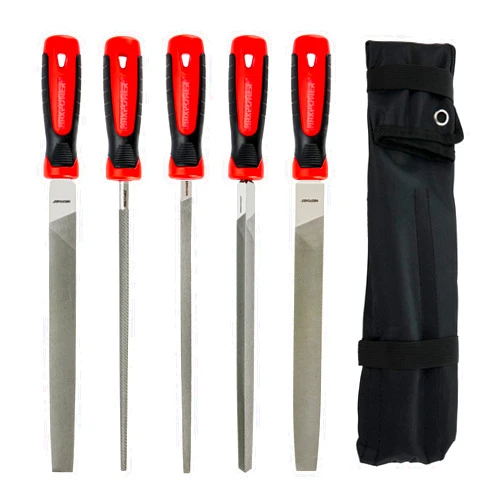 MAXPOWER 10-inch Metal File Set, 5 Pieces Hand Files Including Flat, Round, Half-Round, Triangle and Square, Soft Grip Handle, File Set for Wood, Metal Work and DIY