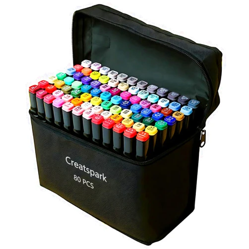 CREATSPARK Alcohol Markers 80 Colors with Base Dual Tip Art Drawing Markers for Anime Sketch Illustrations - Refillable