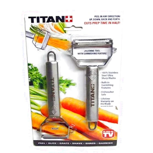 Titan Peeler Stainless Steel Blade Vegetable Peeler Julienne Tool with Garnishing Feature - Slicer Shredder Cutter for Kitchen Home Staple - TTPLR