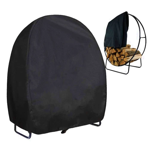 UCARE Firewood Log Holder Rack Cover Heavy Duty Waterproof Round Firewood Log Hoop Storage Covers for Outdoor Patio Garden Woodpile Protection Black Updated (M: 40.2x24x41in/ 102x61x104.2cm)