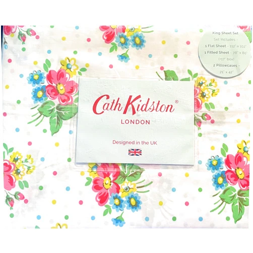 Home Goods CATH KIDSTON of London Home Luxury Collection 4 Piece 200tc Rose Flora Sheet Set 100% Cotton Percale Crisp & Cool, Lightweight Bedding (Bunches Flowers, King (U.S. Standard)), White