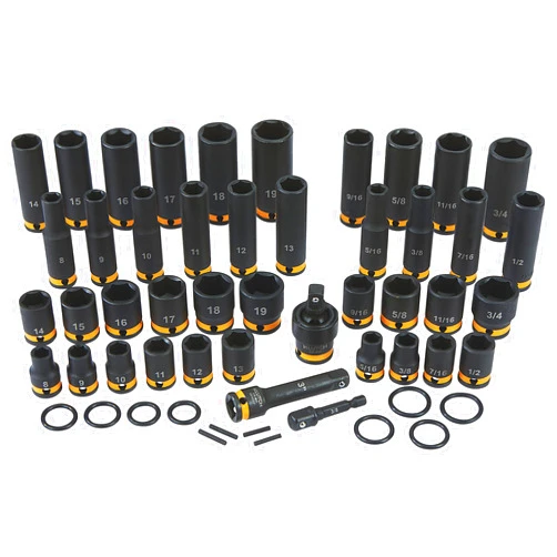 Klutch 3/8in.-Drive Chrome Molybdenum Impact Socket Set, 6-Point, Metric and SAE, 43-Pc.