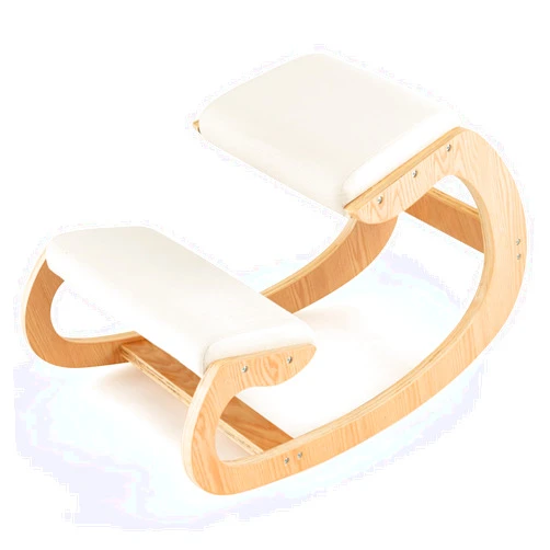 FIREFLOWERY Ergonomic Kneeling Chair, Wooden Posture Chair W/Extra Padding for Back Neck Pain Relief & Improving Posture, Rocking Meditation Stool W/Knee Support for Home Office (Beige)