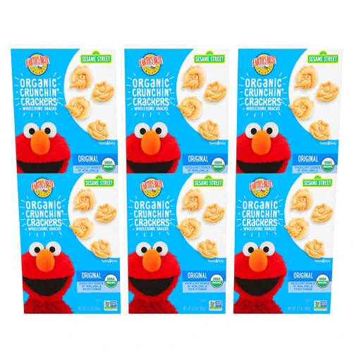 Earth's Best Organic Kids Snacks, Sesame Street Toddler Snacks, Organic Crunchin' Crackers, Wholesome Snacks for Toddlers 2 Years and Older, Original, 5.3 oz Box (Pack of 6)