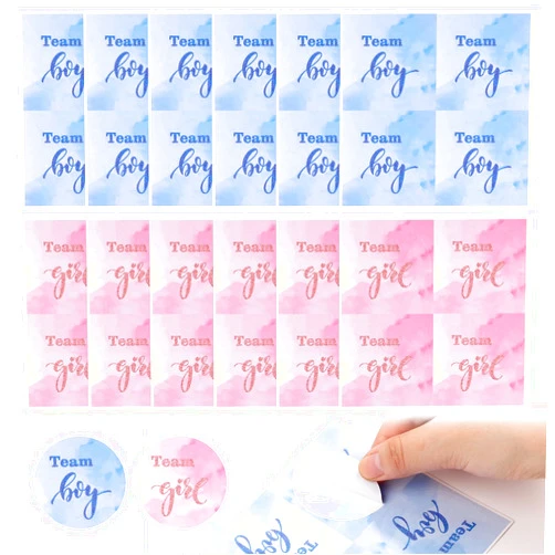 XIHIRCD 48pcs Gender Reveal Stickers, 1.97 Inch Blue and Pink Team Boy Decals Team Girl Stickers Round Gender Reveal Label for Scrapbook, Party Favors, Games, Invitation, Baby Shower