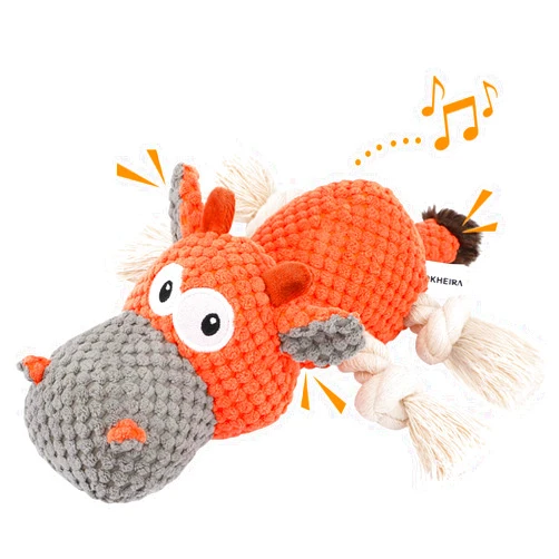 IOKHEIRA Dog Plush Toy for Large Aggressive Chewers,Indestructible Dog Squeaky Toys,Stuffed Animals Toys with Cotton Material and Crinkle Paper,Durable Chewing Toys (Carrot Orange, Cattle)